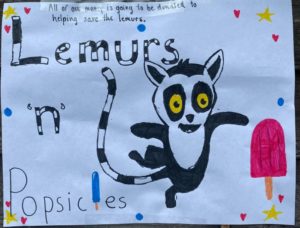 'Lemurs n Popscicles' hand drawn fundraising sign