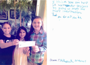 Brianna, McKenzie, and Arabella donation letter and picture