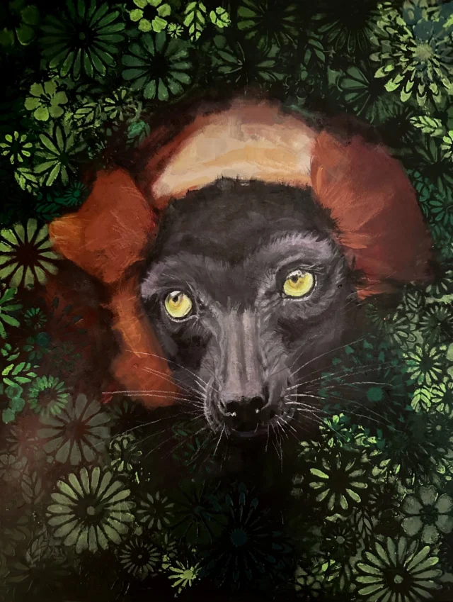 “Forest pollinator” by Lori Komejan was selected by the judges as the Third Prize winner in LCF’s World Lemur Festival Juried Art Contest. Her acrylic painting of a critically endangered red ruffled lemur won the $100 prize.
Now you be the judge and help select the community favorite:
https://www.lemurreserve.org/world-lemur-festival-art-gallery-2024